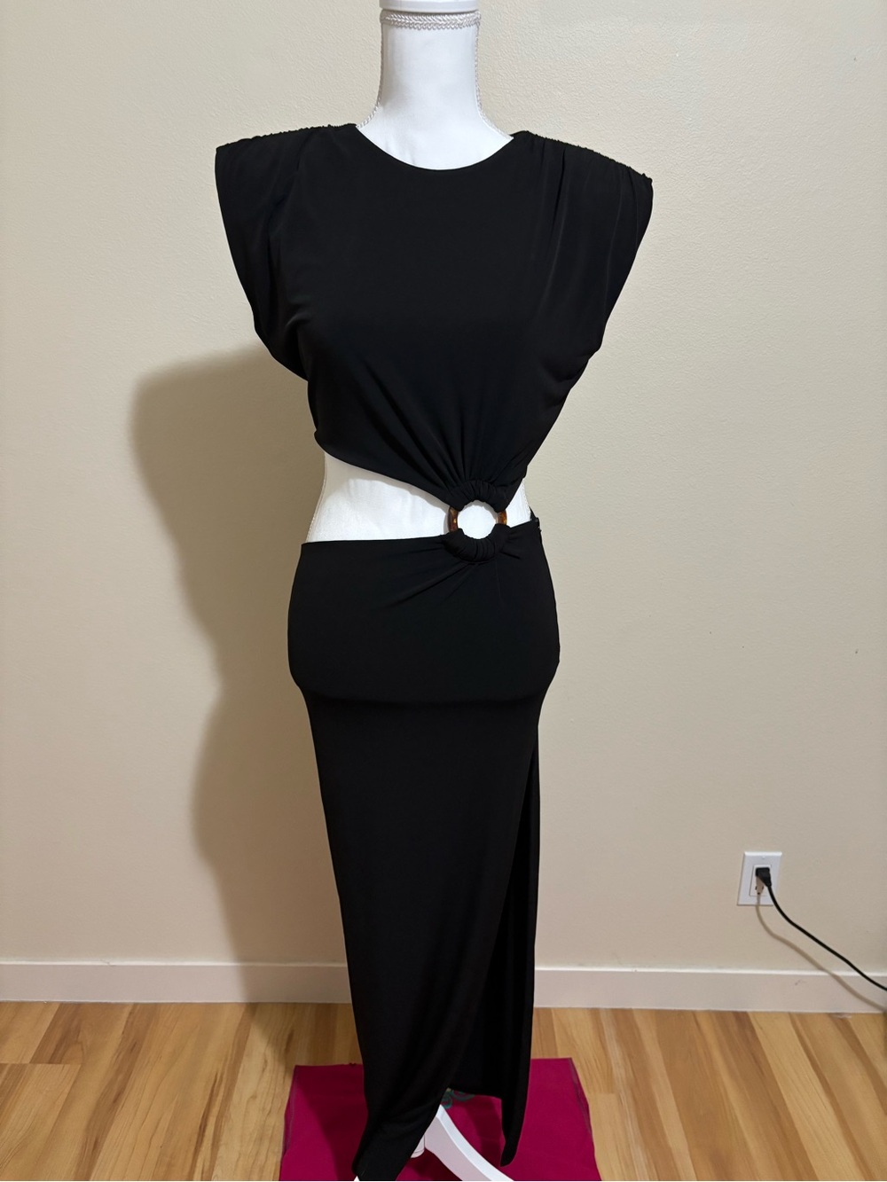 Lovers + Friends Black Asymmetrical Cutout Maxi Dress with Ring